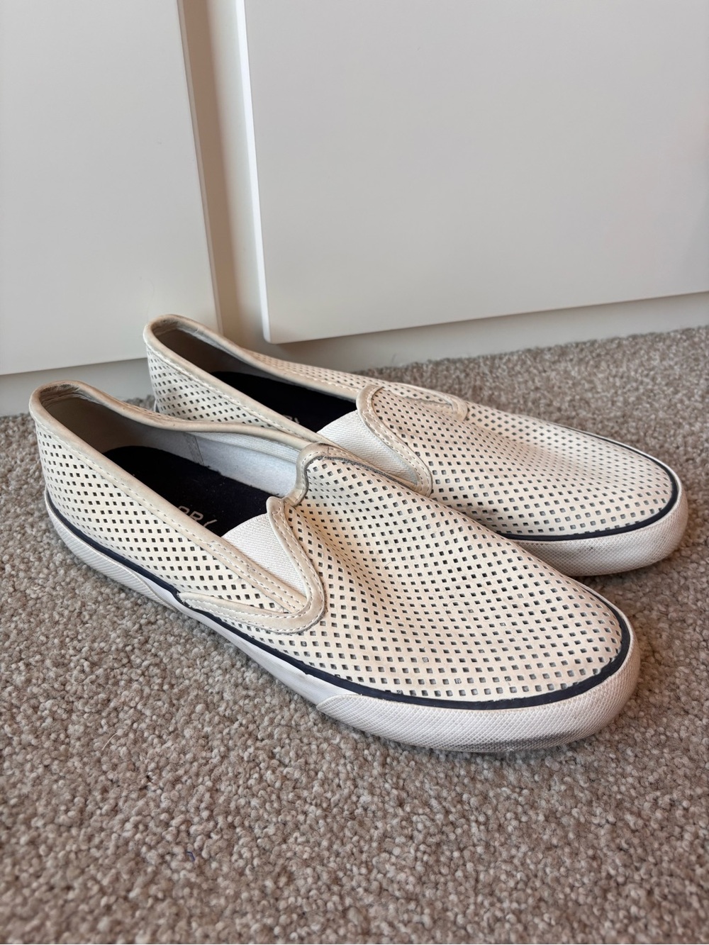 Sperry Slip-On Boat Perforated Casual Shoes Cream White